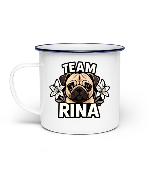 Team Rina - white Logo - Emaille Tasse