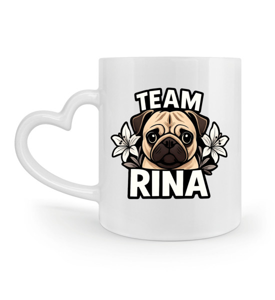 Team Rina - white Logo - Herzhenkel Tasse